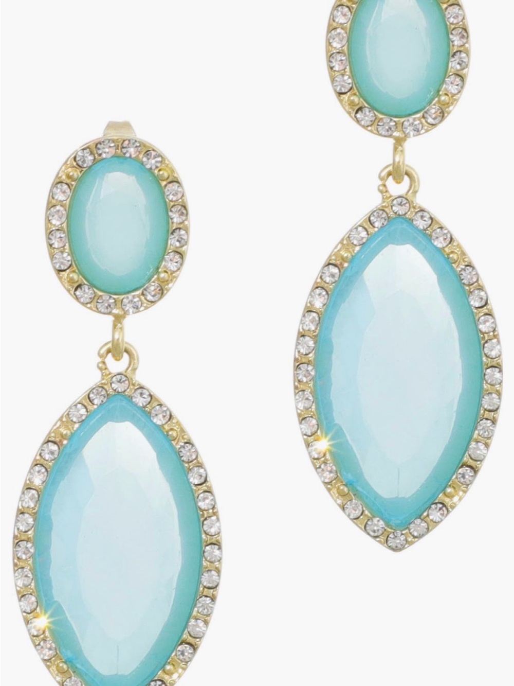 Gold-Tone Turquoise Drop Earrings with Crystal Halo